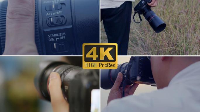 摄影师手拿相机行走 拍摄 相机特写 创作