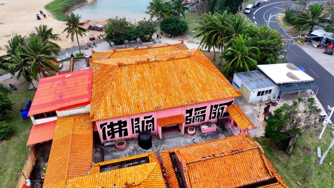 航拍 海南 琼海 博鳌镇妈祖庙灯塔玉带滩