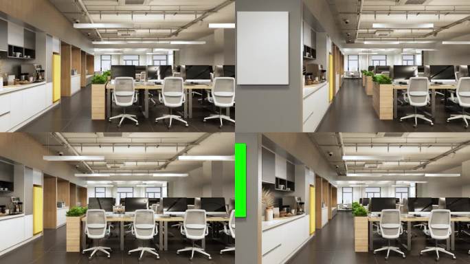 现代办公室开放式厨房的特写视图