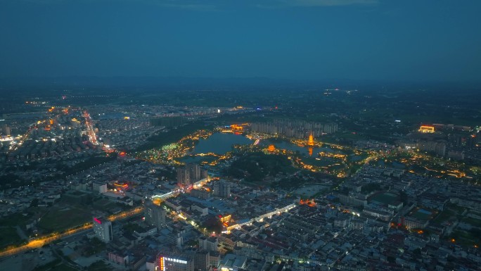 安徽安庆潜山市蓝调夜景航拍