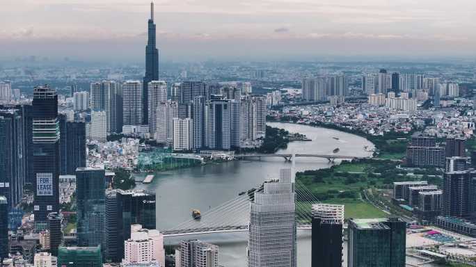 越南胡志明城市航拍长焦4K