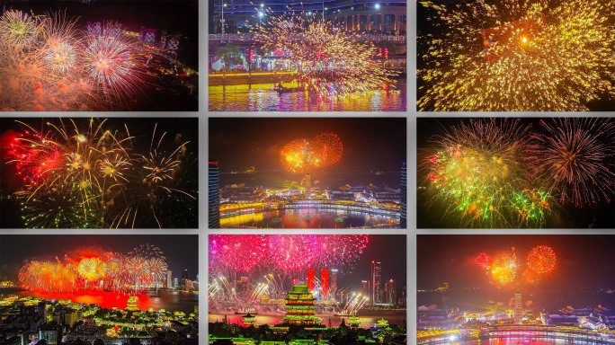 中国节日春节过年喜庆烟花打铁花