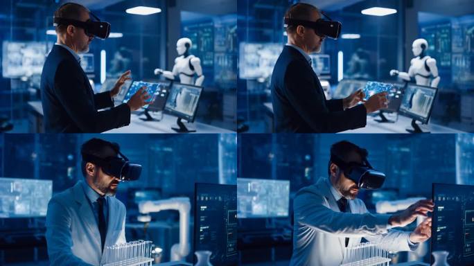 男人站着在实验室操控vr实验设备
