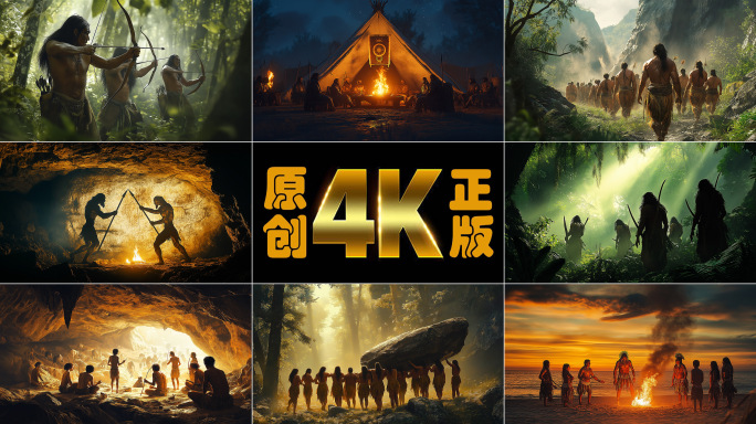 古代石器时代原始部落捕猎群居生活