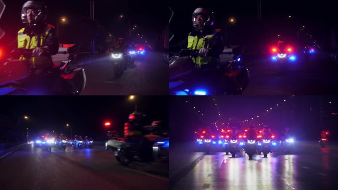 4k交警巡逻车队 交警夜间巡逻 警察节