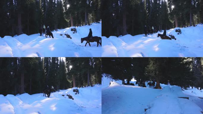 森林雪地骑马