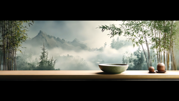 国风意境淡雅风景 竹林禅意文化LED大屏