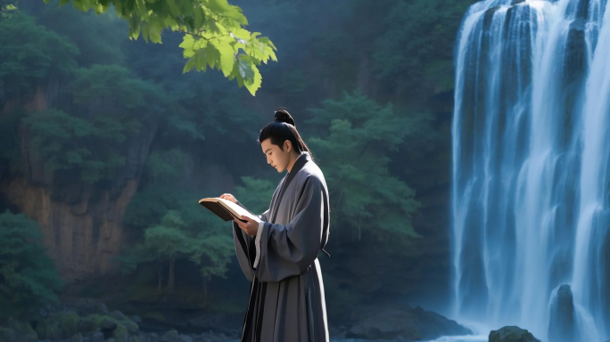 古代人物弹古筝弹琴看书书生琴棋书画意境