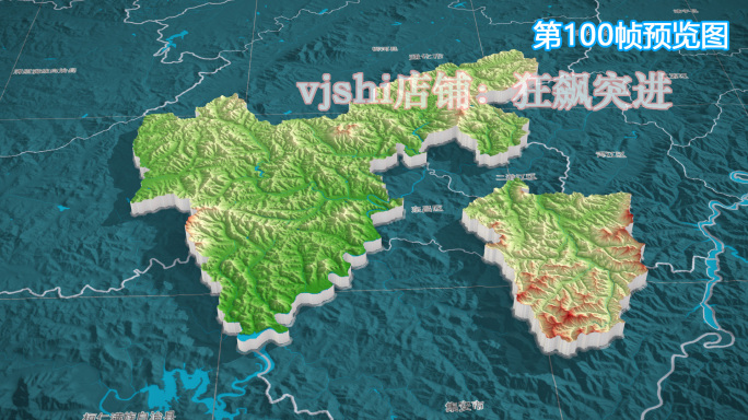 通化县地图三维立体地形山脉河流暗色写实