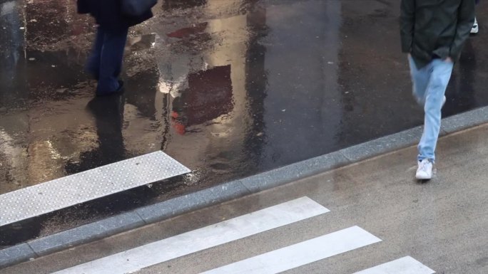 雨中的巴黎街道的高架视图。人行横道