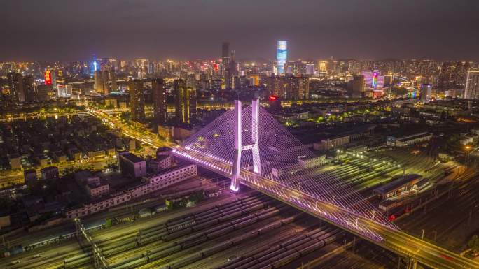 徐州和平大桥夜景航拍延时