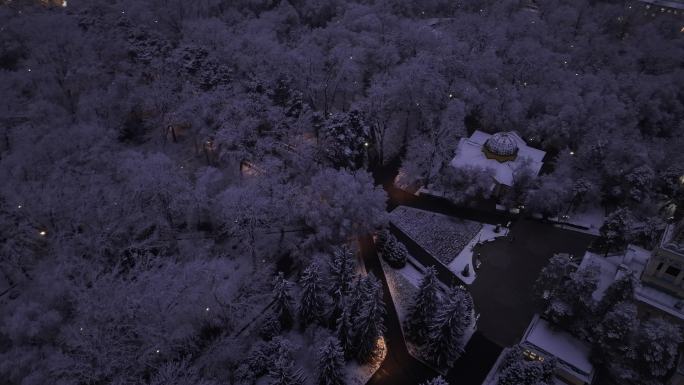 哈萨克斯坦阿拉木图冬季雪景城市航拍风光