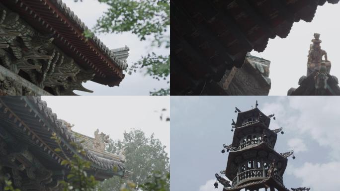 中国古建筑各种房檐屋檐特写延时屋脊兽雕像