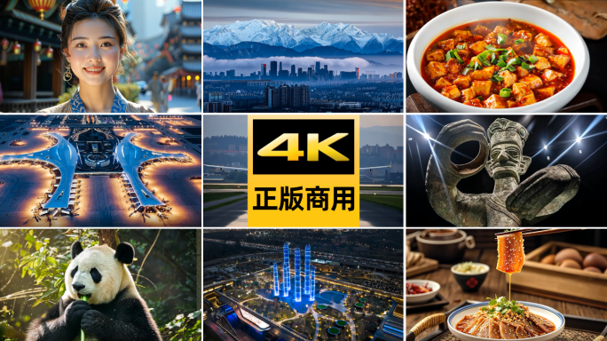 成都天府城市地标建筑雪山景点美食夜景熊猫