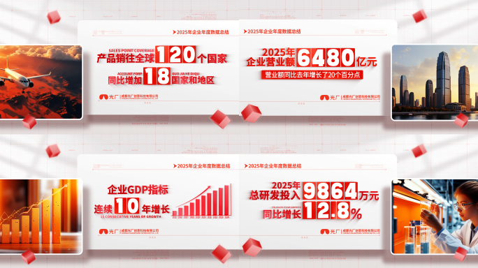 红色企业年终图文数据包装展示