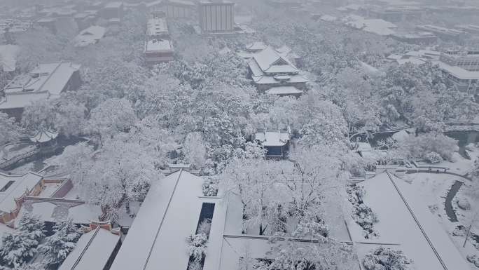 长沙雪景-岳麓书院、湖南大学航拍