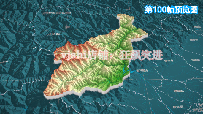 汶川县地图三维立体地形山脉河流暗色写实