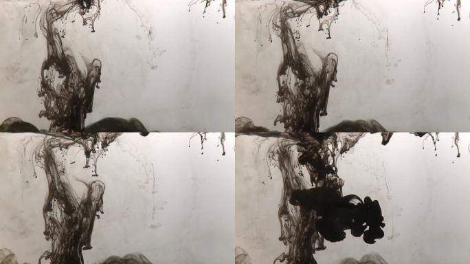 液体:颜料滴，黑色墨水水和油的慢动作
