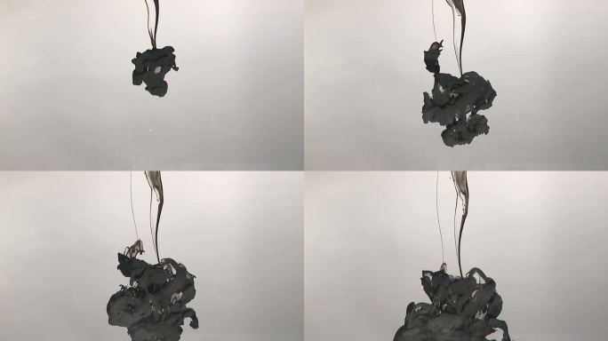 液体:颜料滴，黑色墨水水和油的慢动作