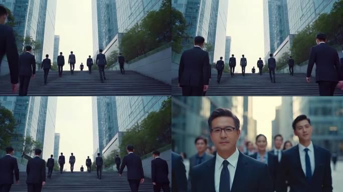 企业高管精英团队向前行走背影