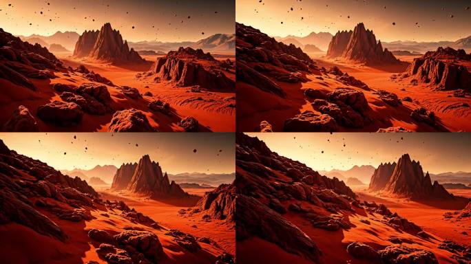 火星红色沙漠中的奇山异石