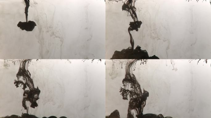 液体:颜料滴，黑色墨水水和油的慢动作