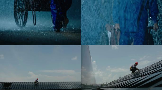 建筑工人冒雨施工 烈日施工