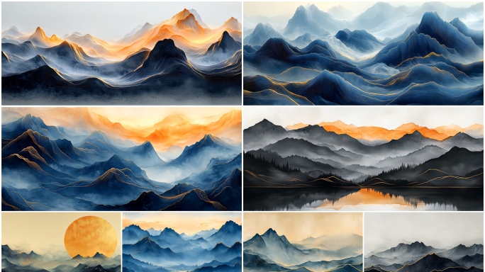 鎏金山水画水墨山水画中国画