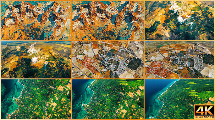 高空俯瞰大地景观 山川色彩田野斑斓山脉纹