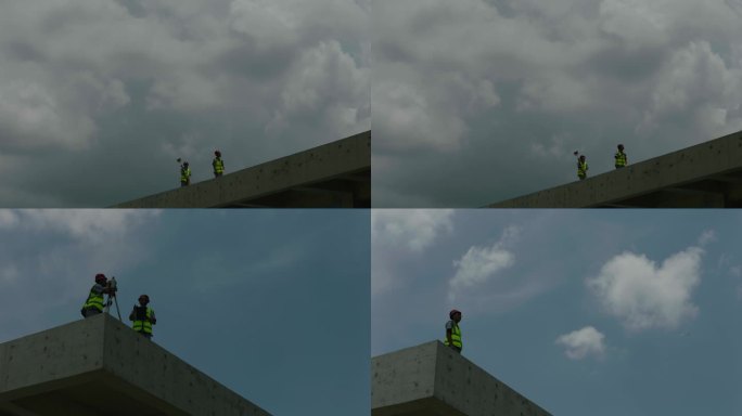 烈日下建筑测量员 现场测量