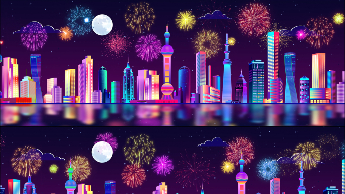 赛博朋克城市烟花绽放舞台背景