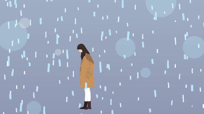 男人撑伞，女人在雨中行走