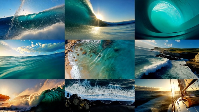 4K|海浪浪花大海海洋帆船航拍穿越机