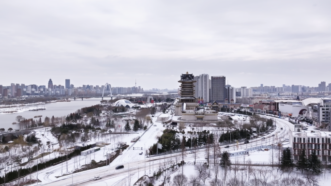 临沂城区雪景航拍