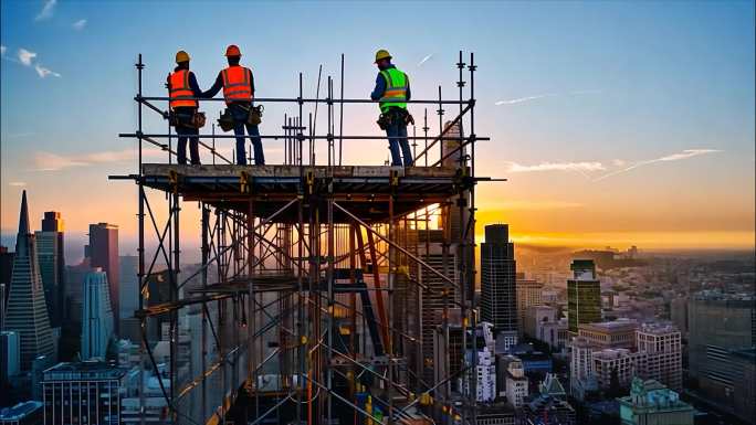 建筑工人工程师城市建设建筑工地延时塔吊a