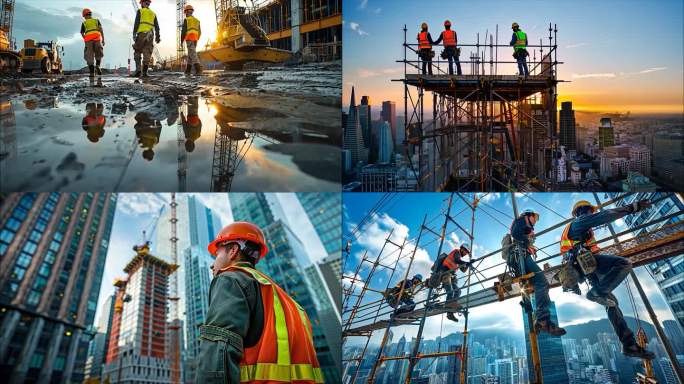 建筑工人工程师城市建设建筑工地延时塔吊a