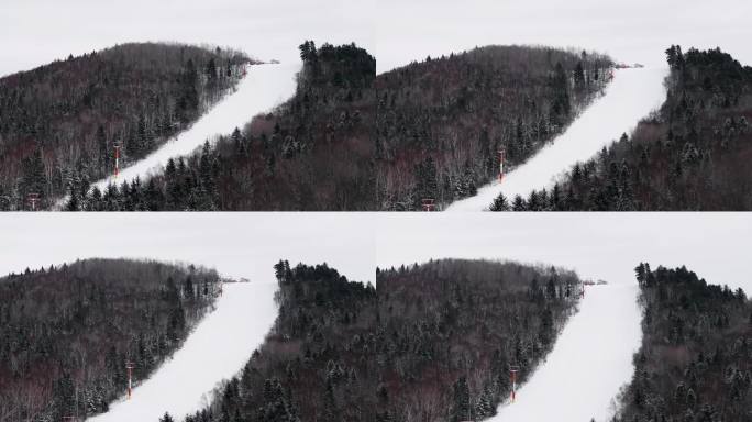 航拍黑龙江伊春梅花山滑雪场雪景