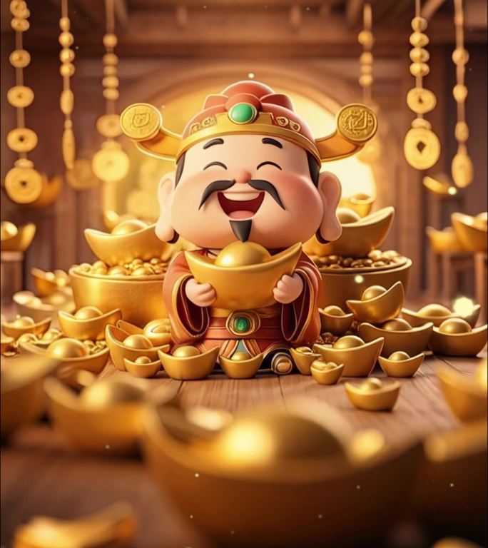 竖版财神过年财神送财招财进宝金光闪闪合集
