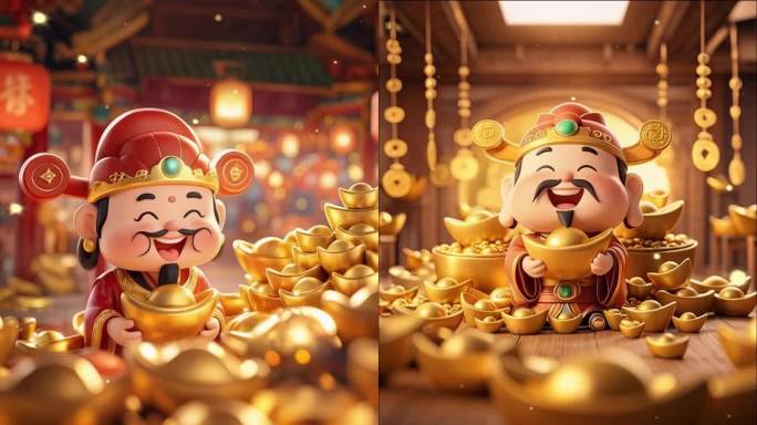竖版财神过年财神送财招财进宝金光闪闪合集