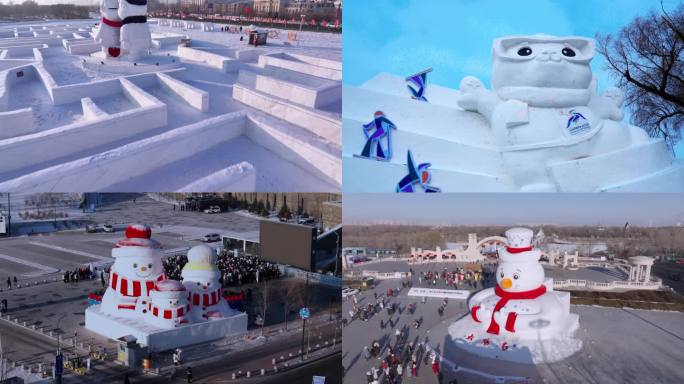 4k 航拍哈尔滨最美最全雪人集