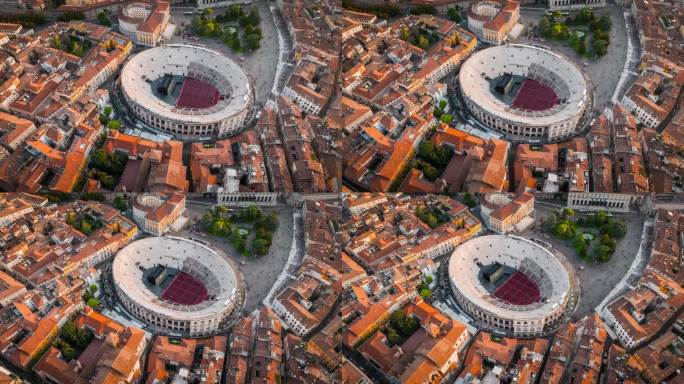 意大利维罗纳的古罗马圆形剧场维罗纳竞技场（Arena di Verona）鸟瞰图。