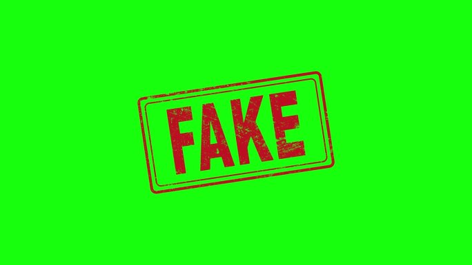 深度伪造骗局印章和手动印章冲击的孤立动画。假新闻人工智能操控符号3D概念。阿尔法遮罩通道。