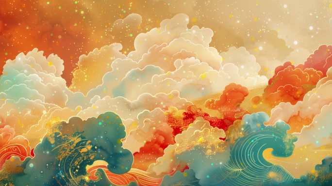 （无缝循环）国风祥云敦煌舞蹈宽屏背景