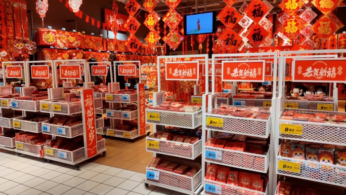 大型超市年货采购人流移动延时摄影