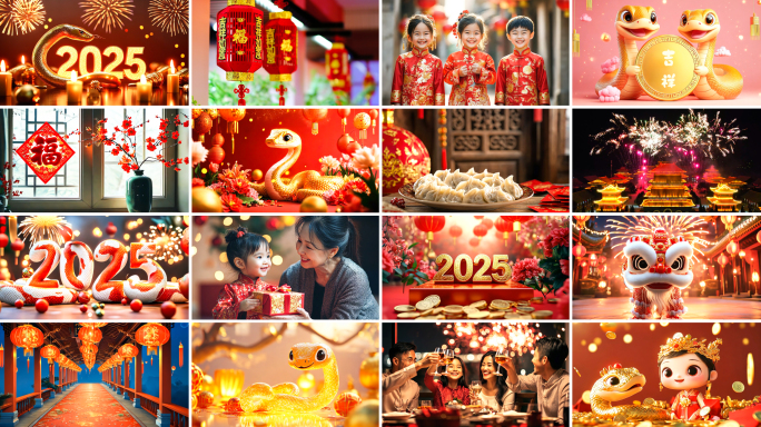 春节新年新春过年除夕金蛇年开场卡通