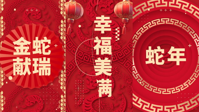 喜庆新年蛇年祝福文字快闪竖版AE模板