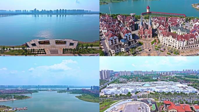 南昌龙湖公园公园航拍空镜头