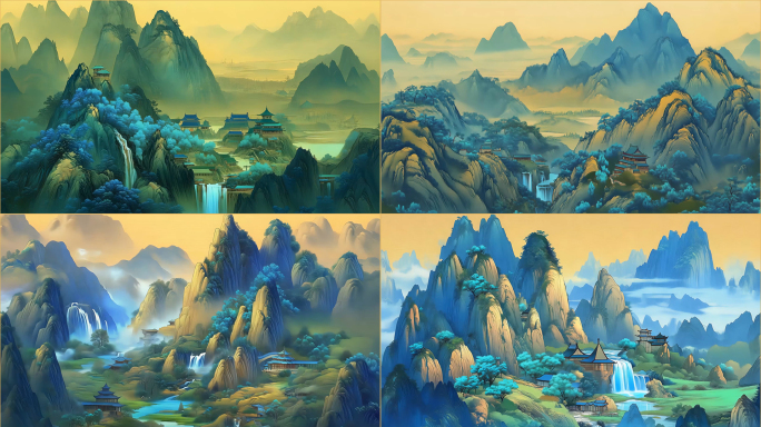 国风水墨千里江山图航拍背景