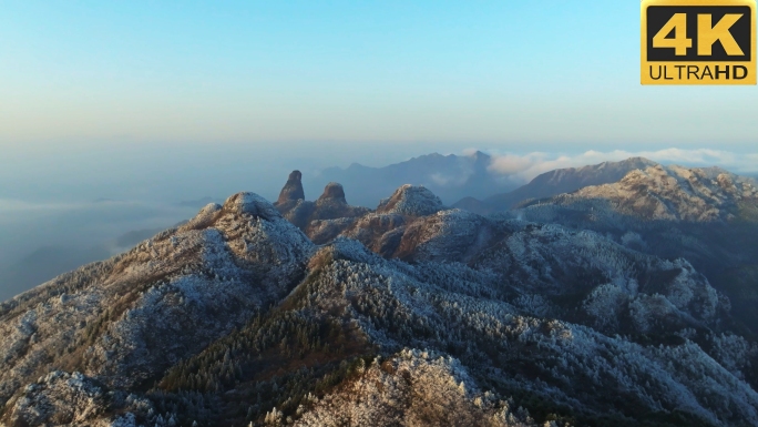 丽水遂昌北斗崖石姆岩冬日雪景航拍