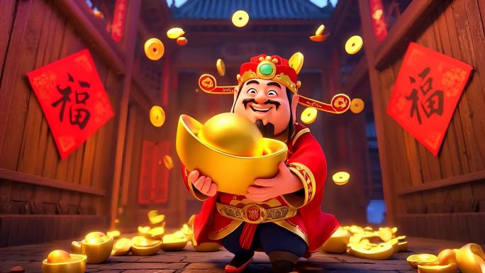 红色喜庆新年春节迎财神财神到动画